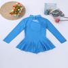 YEAHDOR Girls' Kids Figure Ice Skating Dress Mesh Splice Long Sleeve Mock Neck Ballet Dance Gymnastic Tutu Skirted Leotard Blue 8 view 4