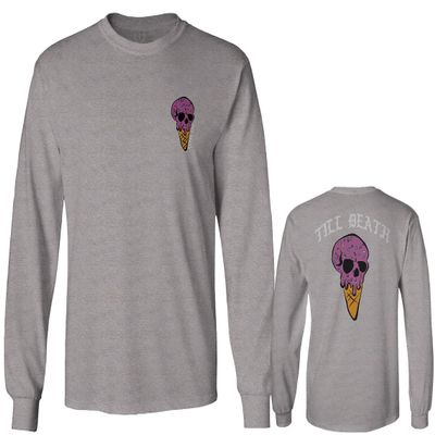 0258. Cool Graphic Candy Ice Cream Skull Summer Till Death Society streetwaer Men's Long Sleeve t Shirt (Light Gray Large)