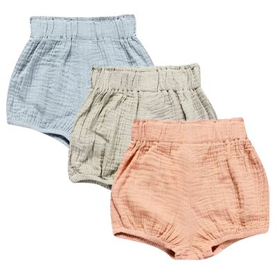 3PC Shorts Set Newborn Baby Girls Boys PP Pants Cotton Linen Blend Cute Floral Bloomer Triangle Shorts (D Green+Orange+Blue, 6-12 Months)