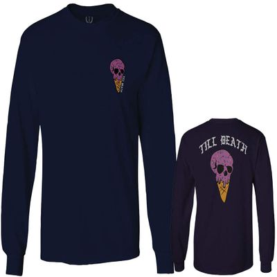 0258. Cool Graphic Candy Ice Cream Skull Summer Till Death Society streetwaer Men's Long Sleeve t Shirt (Characol, 2X Large)
