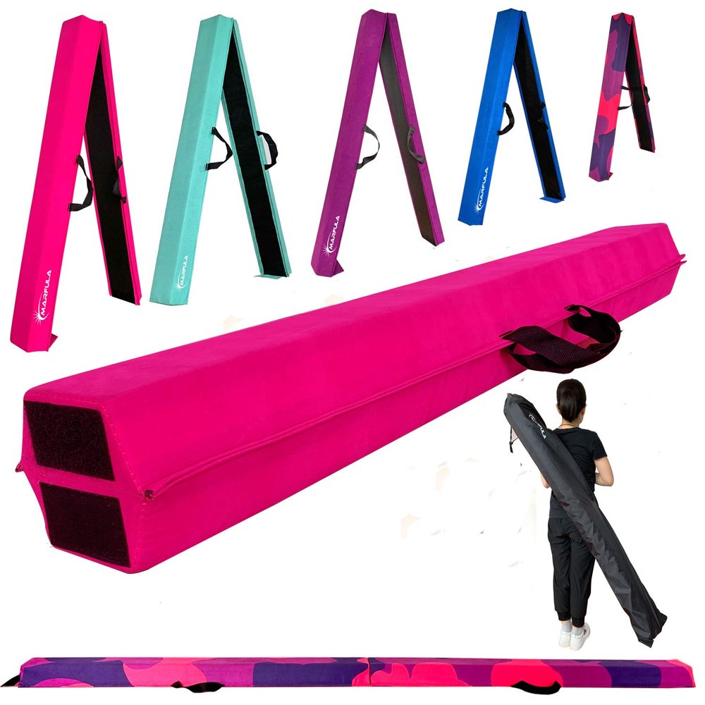 MARFULA 8ft/9ft Folding Gymnastics Balance Beam - Extra Firm - Suede - Non Slip Base for for Home/Gym/Club