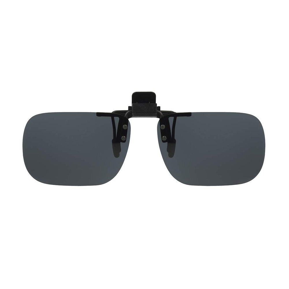 Dioptics Solar Shield Flip Up Clip On Sunglasses Polarized Rectangular, Smoke, 58 mm