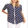 Basic Short Sleeve Open Front Pattern Print Polka Dot Cardigan S-3XL Made in USA Polka Navy M view 1