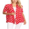 Basic Short Sleeve Open Front Pattern Print Polka Dot Cardigan S-3XL Made in USA Polka Red XL view 1