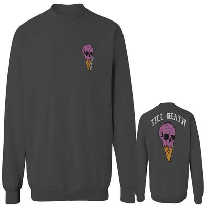 0258. Cool Graphic Candy Ice Cream Skull Summer Till Death Society streetwaer Men's Crewneck Sweatshirt (Characol X-Large)