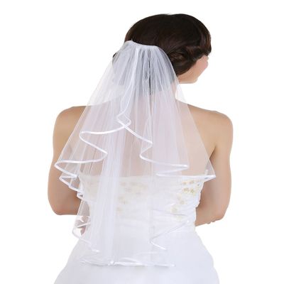 SAMKY Elegant 1T 1 Tier Ribbon Cascade Waterfall Veil - Off White Short Shoulder Length 20" V603