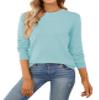 QUALFORT Women's Crewneck Sweater 100% Cotton Soft Knit Pullover Tops Light Blue X-Large view 1