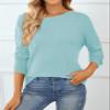 QUALFORT Women's Crewneck Sweater 100% Cotton Soft Knit Pullover Tops Light Blue X-Large view 3