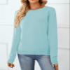 QUALFORT Women's Crewneck Sweater 100% Cotton Soft Knit Pullover Tops Light Blue X-Large view 4