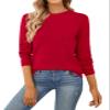QUALFORT Women's Crewneck Sweater 100% Cotton Soft Knit Pullover Tops Red Small view 1