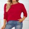 QUALFORT Women's Crewneck Sweater 100% Cotton Soft Knit Pullover Tops Red Small view 2