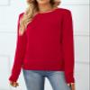 QUALFORT Women's Crewneck Sweater 100% Cotton Soft Knit Pullover Tops Red Small view 3