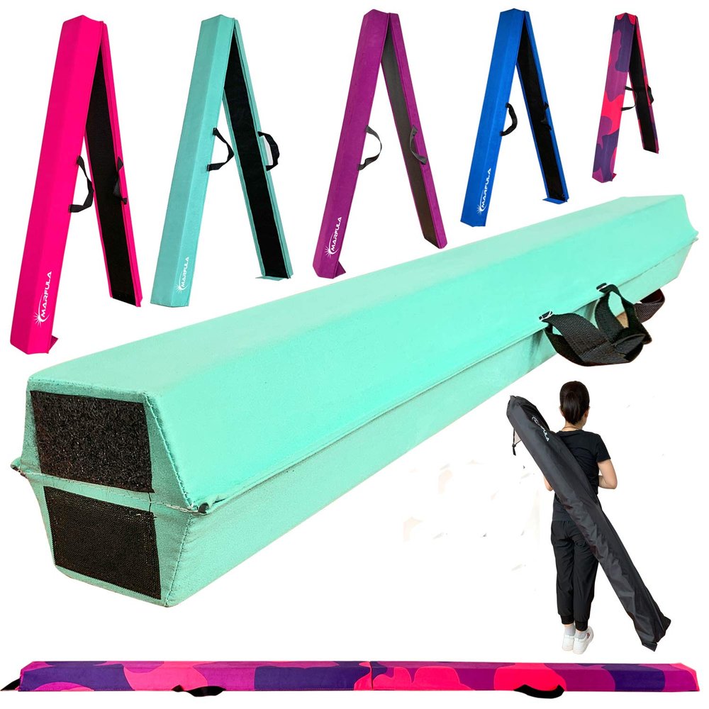 Marfula 8 FT / 9 FT Folding Balance Beam Gymnastics Floor Beam - Extra Firm - Suede Cover - Anti Slip Bottom with Carry Bag For Kids/Adults Home Use
