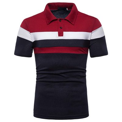 Men Golf Shirts 2024 Fashion Personality Men's Casual Slim Fit Short Sleeves Lapel Patchwork T Shirt Blouse Tops Navy