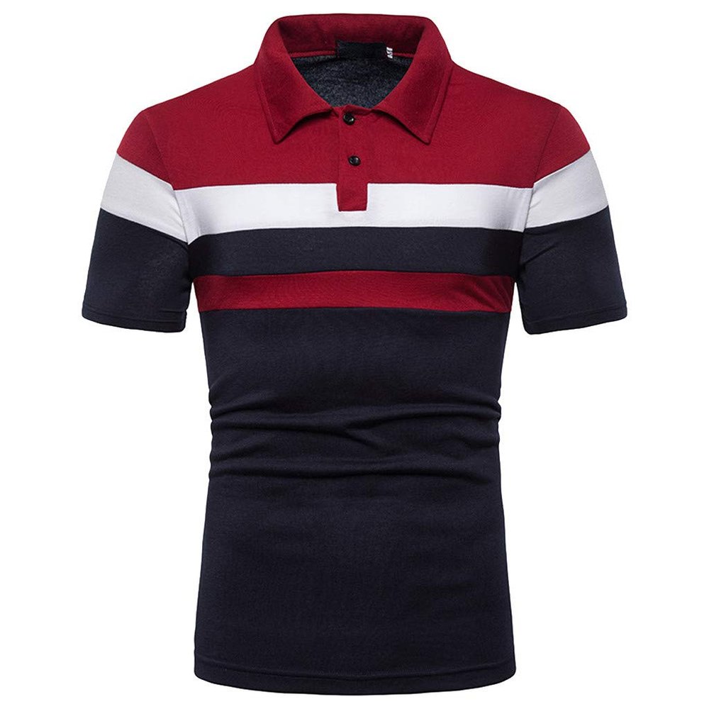 Men Golf Shirts 2024 Fashion Personality Men's Casual Slim Fit Short Sleeves Lapel Patchwork T Shirt Blouse Tops Navy