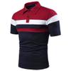 Men Golf Shirts 2024 Fashion Personality Men's Casual Slim Fit Short Sleeves Lapel Patchwork T Shirt Blouse Tops Navy view 2