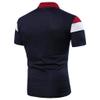 Men Golf Shirts 2024 Fashion Personality Men's Casual Slim Fit Short Sleeves Lapel Patchwork T Shirt Blouse Tops Navy view 3