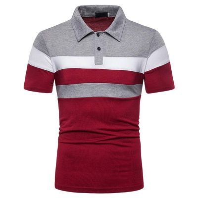 Men Golf Shirts 2024 Fashion Personality Men's Casual Slim Fit Short Sleeves Lapel Patchwork T Shirt Blouse Tops Red