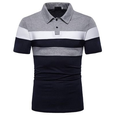 Men Golf Shirts 2024 Fashion Personality Men's Casual Slim Fit Short Sleeves Lapel Patchwork T Shirt Blouse Tops Gray