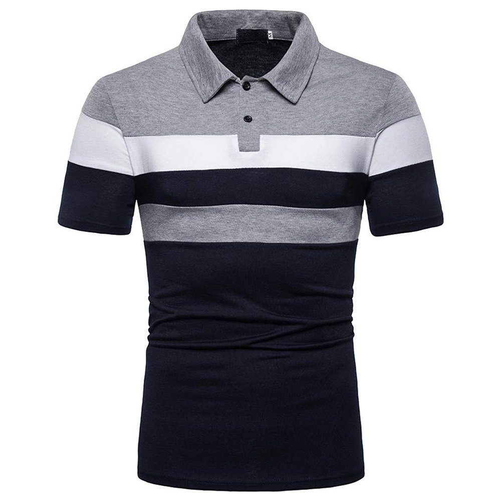 Men Golf Shirts 2024 Fashion Personality Men's Casual Slim Fit Short Sleeves Lapel Patchwork T Shirt Blouse Tops Gray