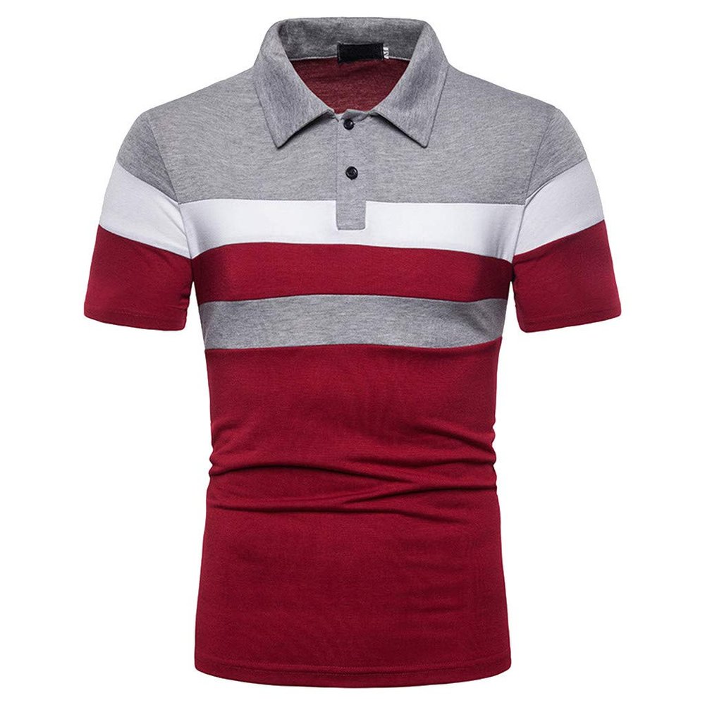 Men Golf Shirts 2024 Fashion Personality Men's Casual Slim Fit Short Sleeves Lapel Patchwork T Shirt Blouse Tops Red