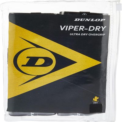 Dunlop Sports ViperDry Ultra Dry Tennis Overgrip, 12 Grip Bag, Black