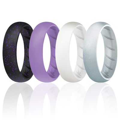 ROQ Silicone Rings for Women Breathable Silicone Rings Bands - Comfort Fit Silicone Wedding Ring for Women - Silver, Lavender, Black Colors - Size 11