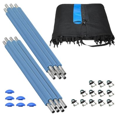 Trampoline Safety Enclosure Set of Net, 6 Poles & Hardware, Fits 12 FT. Round Frame - Installs Outside Frame
