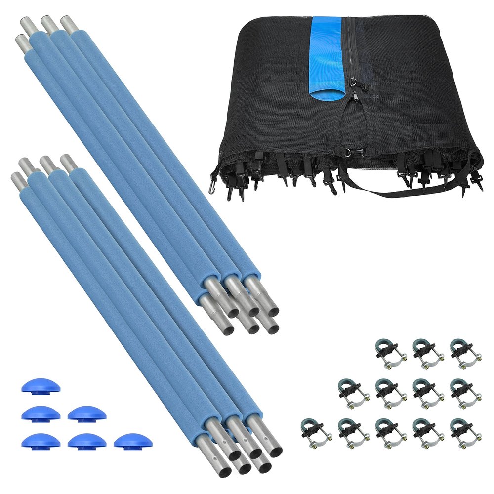 Trampoline Safety Enclosure Set of Net, 6 Poles & Hardware, Fits 12 FT. Round Frame - Installs Outside Frame