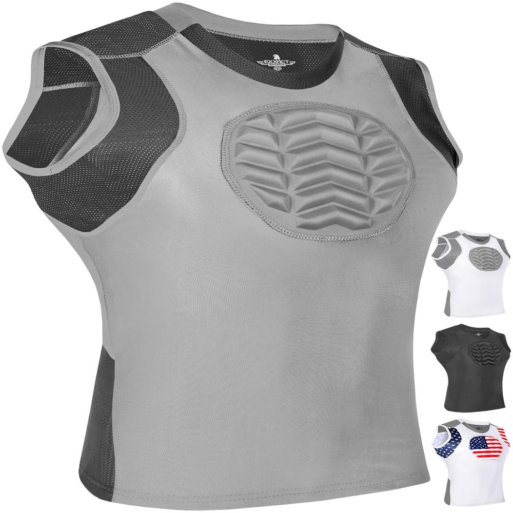 Exxact Sports Youth Baseball Chest Protector, Padded Sternum Heart Guard Shirt, Softball Chest Protector Girls Youth (Gray, YXL)