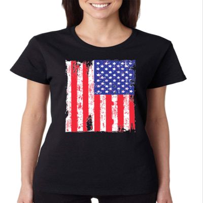 ALLNTRENDS Women's T Shirt American Flag Distressed 4th of July Shirt Love USA Top (L, Black)