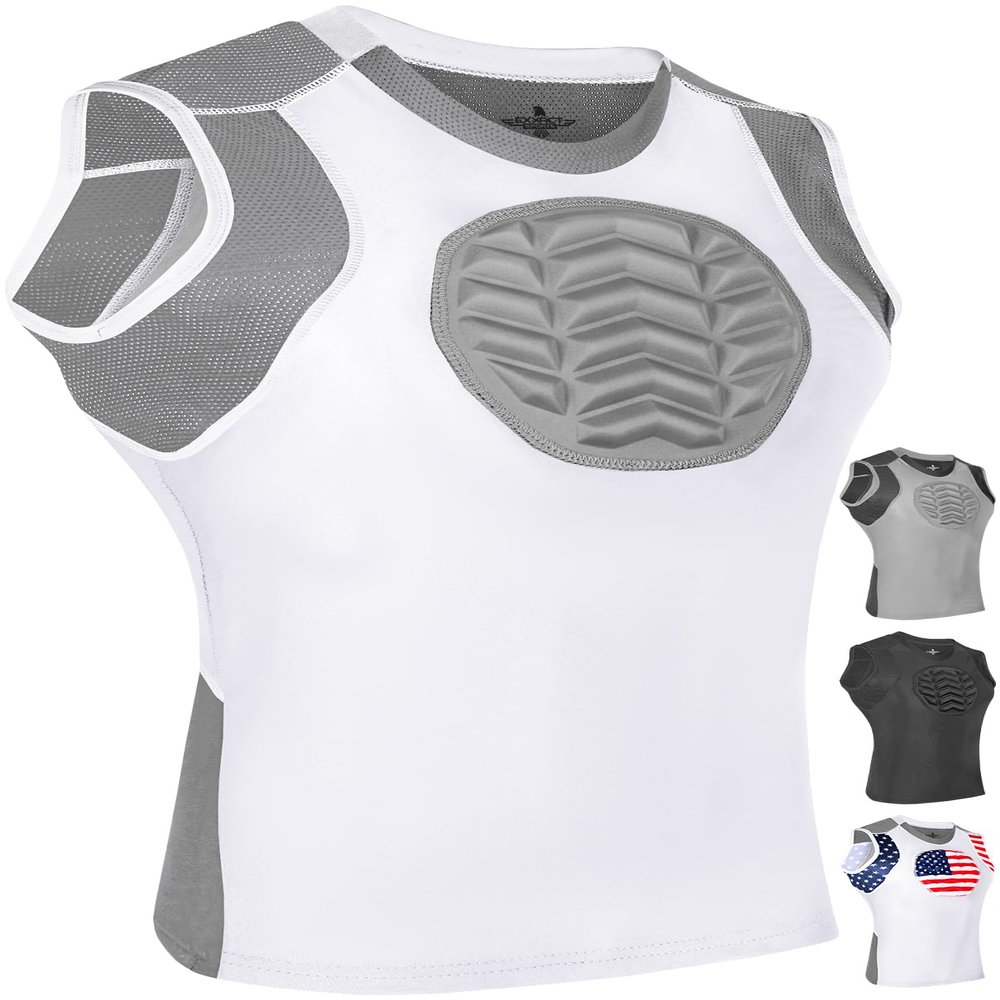 Exxact Sports Youth Baseball Chest Protector, Padded Sternum Heart Guard Shirt, Softball Chest Protector Girls Youth (White, YXL)