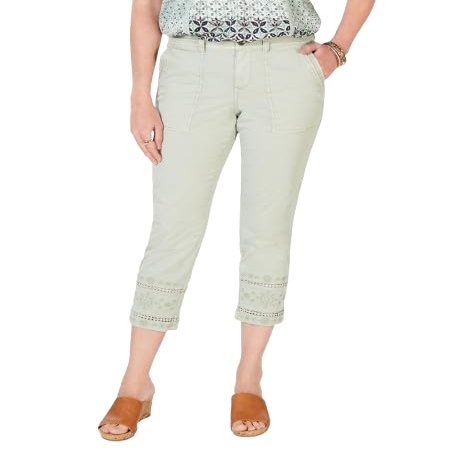 Style & Co. Embroidered-Hem Capri Pants (Sage Dust, 16)