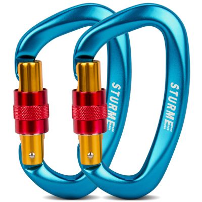 STURME UIAA Certified Climbing Carabiner Clips, 2 Pack 25KN(5623lbs) Screwgate Locking Carabiner Heavy Duty Caribeener Clips, Large Carabiner D Ring for Rock Climbing & Mountaineering