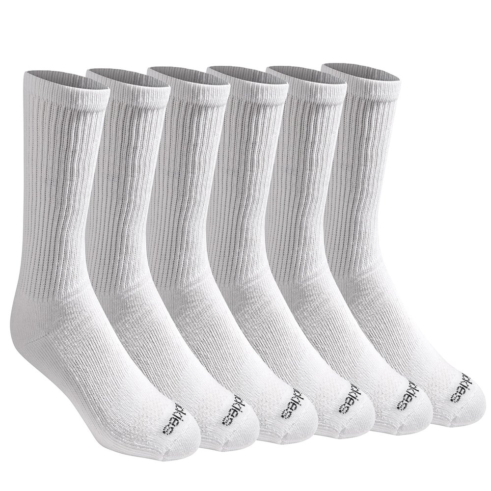 Dickies Men's Dri-Tech Essential Moisture Control Crew Socks Multipack, Solid White (6 Pairs), Large