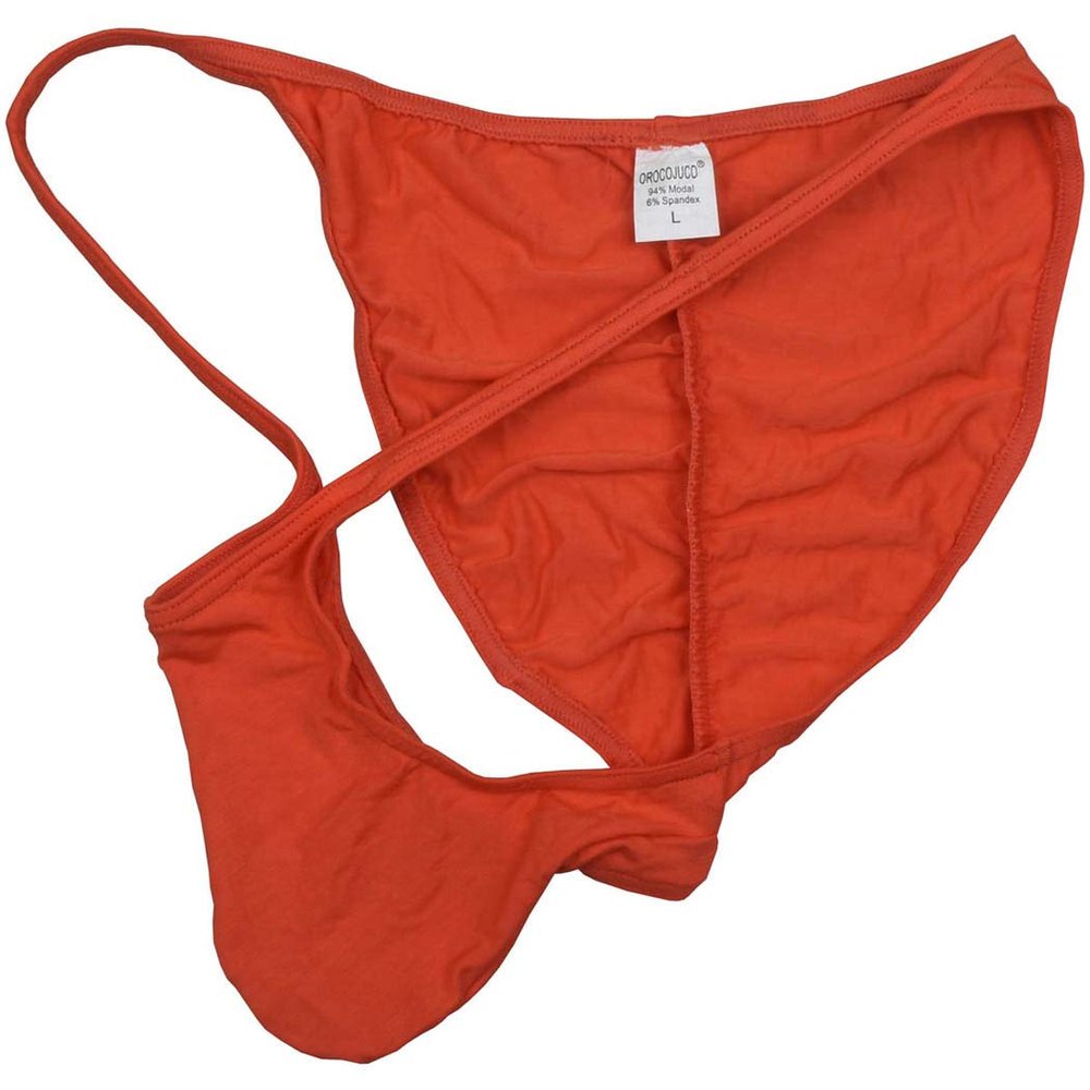 OROCOJUCO Men's Modal Cheeky Briefs Brazilain Bikini Underwear Ruched Back Skimpy Swimwear Orange XL