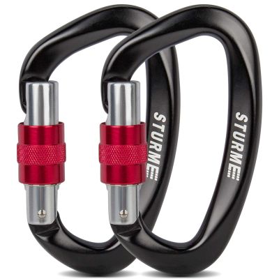 STURME UIAA Certified Climbing Carabiner Clips, 2 Pack 25KN(5623lbs) Screwgate Locking Carabiner Heavy Duty Caribeener Clips, Large Carabiner D Ring for Rock Climbing & Mountaineering