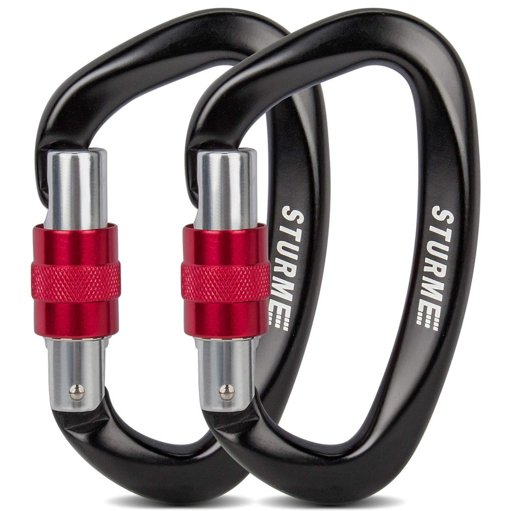 STURME UIAA Certified Climbing Carabiner Clips, 2 Pack 25KN(5623lbs) Screwgate Locking Carabiner Heavy Duty Caribeener Clips, Large Carabiner D Ring for Rock Climbing & Mountaineering