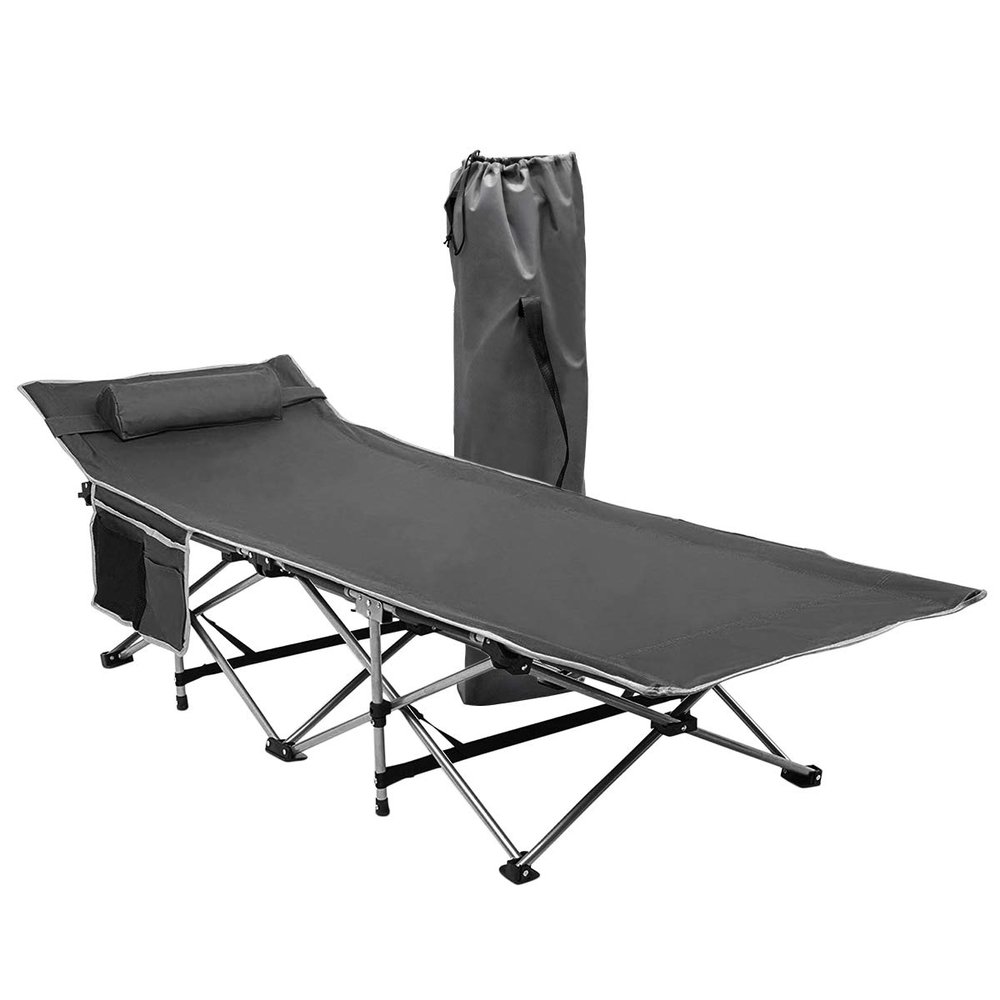 ZONETECH Folding Outdoor Travel Cot-Classic Grey Premium Quality Lightweight Portable Heavy Duty for Adult and Kids with Large Pocket-Perfect for Hiking, Camping, and Outside Use Activity