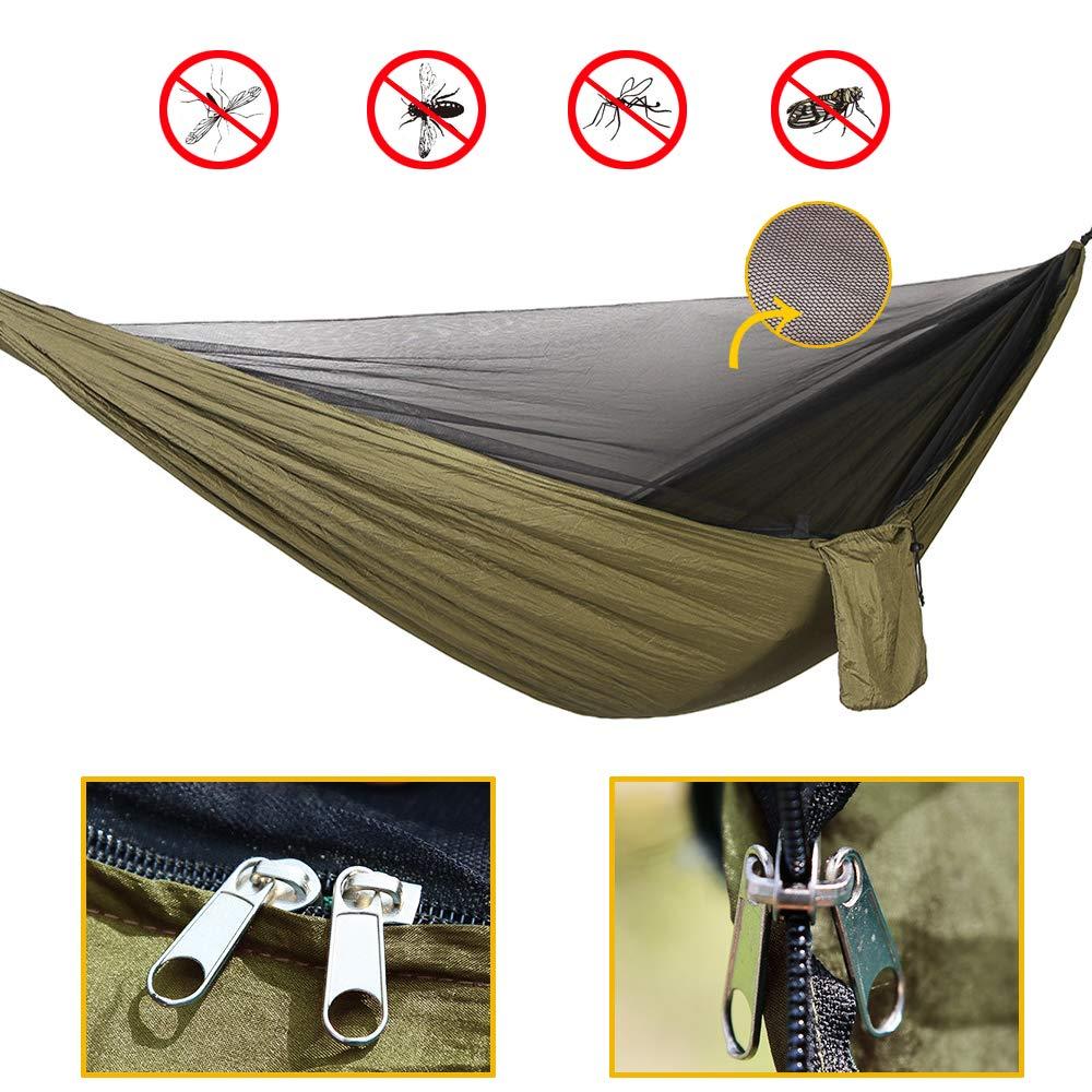 Oversized rain Rope tarp and Camping Hammock with Mosquito net, Portable Single Double Hammock with Tree Strap Hammock Set for Camping, Backpacking hikes, Outdoor BackyardArmy Green view 2