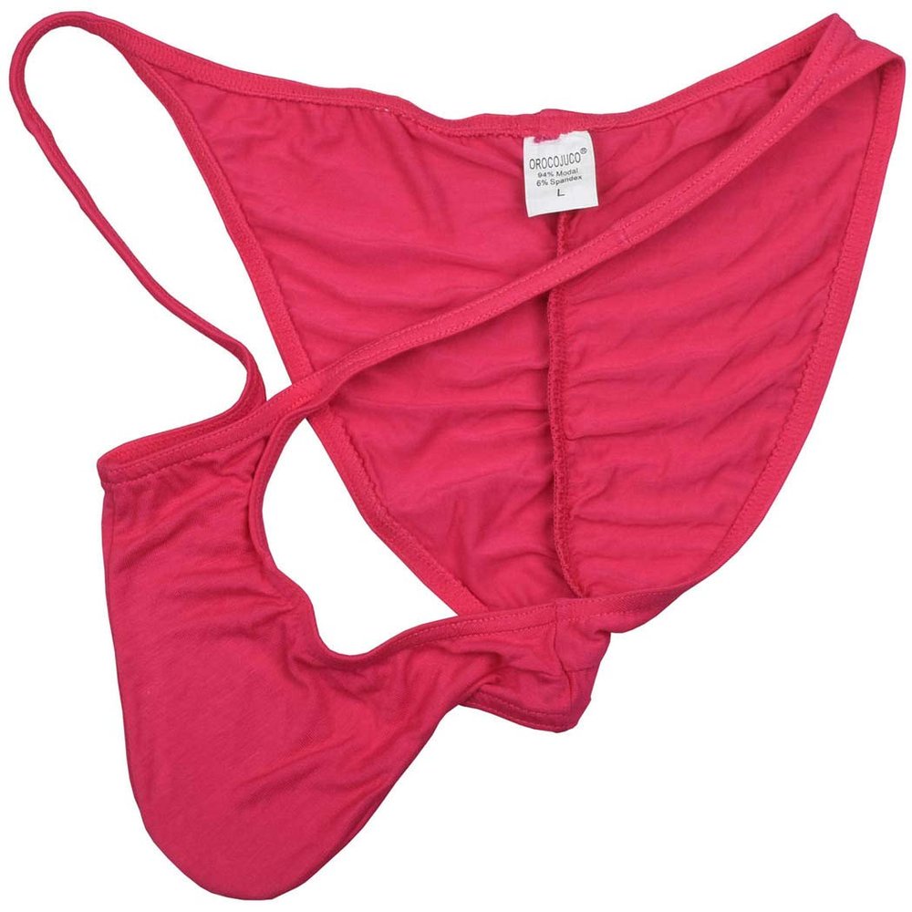 OROCOJUCO Men's Modal Cheeky Briefs Brazilain Bikini Underwear Ruched Back Skimpy Swimwear Pink M