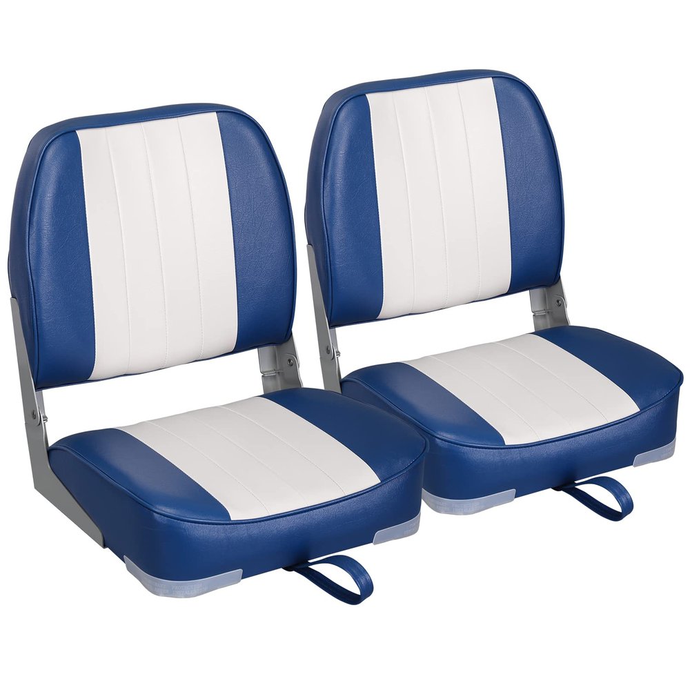 Leader Accessories A Pair of New Low Back Folding Boat Seat(2 seats) (B-White/Blue)