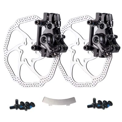 Farbetter Bike Disc Brake Kit, Including Front and Rear Caliper, 160mm Rotor, Mechanic Tool-Free Pad Adjuster for Mountain Bike, Road Bike, Fixed Gear Bike, MTB, BMX (Black)