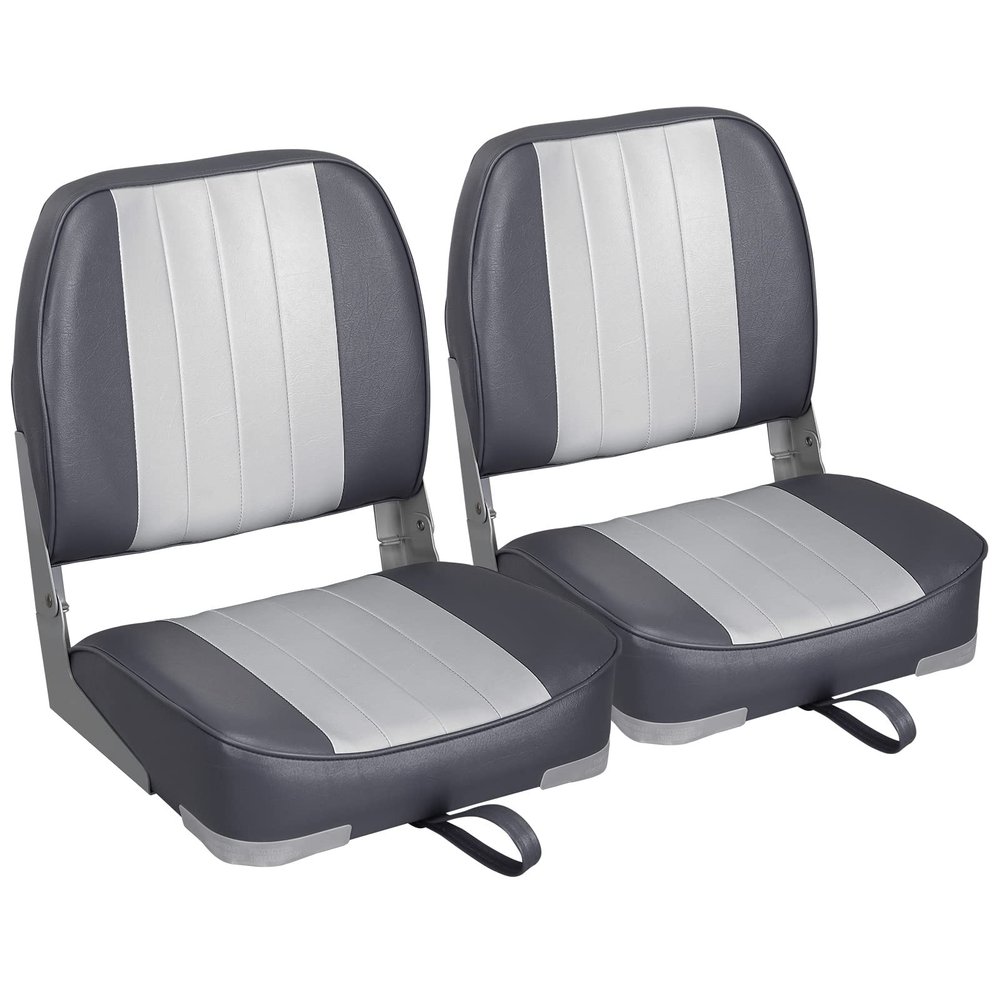Leader Accessories A Pair of New Low Back Folding Boat Seat(2 seats) (B-Gray/Charcoal)