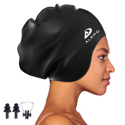 Alepo Extra Large Swimming Cap Women Men, Durable Silicone Swimming Hat Long Hair with Ear Protection, Unisex Adults Swim Caps for Long Thick Curly Hair & Dreadlocks Braids Weaves Afro Hair