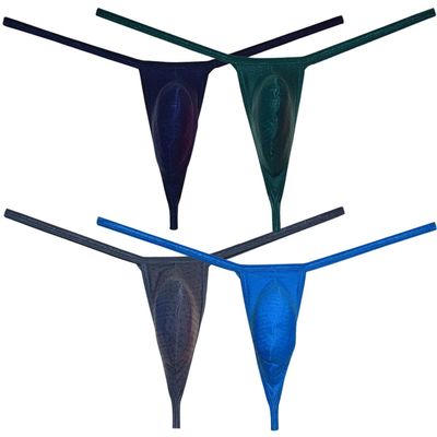 OROCOJUCO Sexy Men's Bulge Thong Underwear Shiny G-String Hipster Tangas Micro T-back 4-Pack NGDL XL