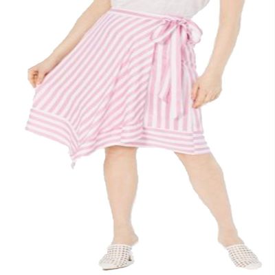 Lucy Paris Womens Teagan Striped Midi Wrap Skirt Pink L