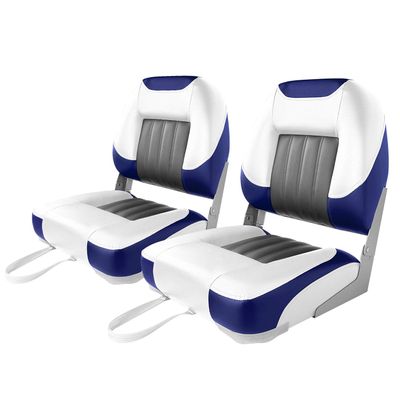 XGEAR Deluxe Low Back Boat Seat, Fold-Down Fishing Boat Seat (2 Seats) (White/Grey/Blue)