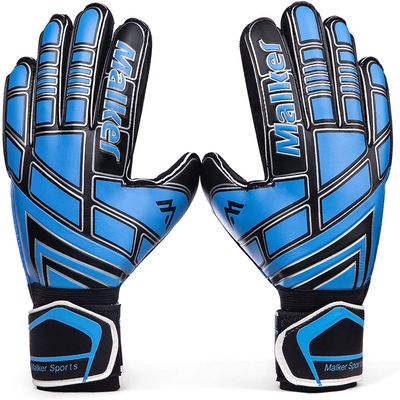 Malker Soccer Goalie Gloves Goalkeeper Gloves with Fingersave and Double Wrist Protection, Strong Grip Goalkeeper Gloves for Youth&Adult Size 7 (Black)