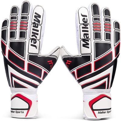 Malker Soccer Goalie Gloves Goalkeeper Gloves with Fingersave and Double Wrist Protection, Strong Grip Goalkeeper Gloves for Youth&Adult Size 9 (White)